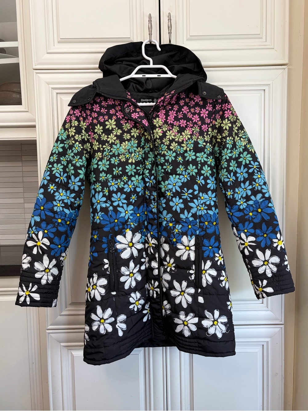 EUC Desigual Lichi 13/14 girl’s long floral puffer coat